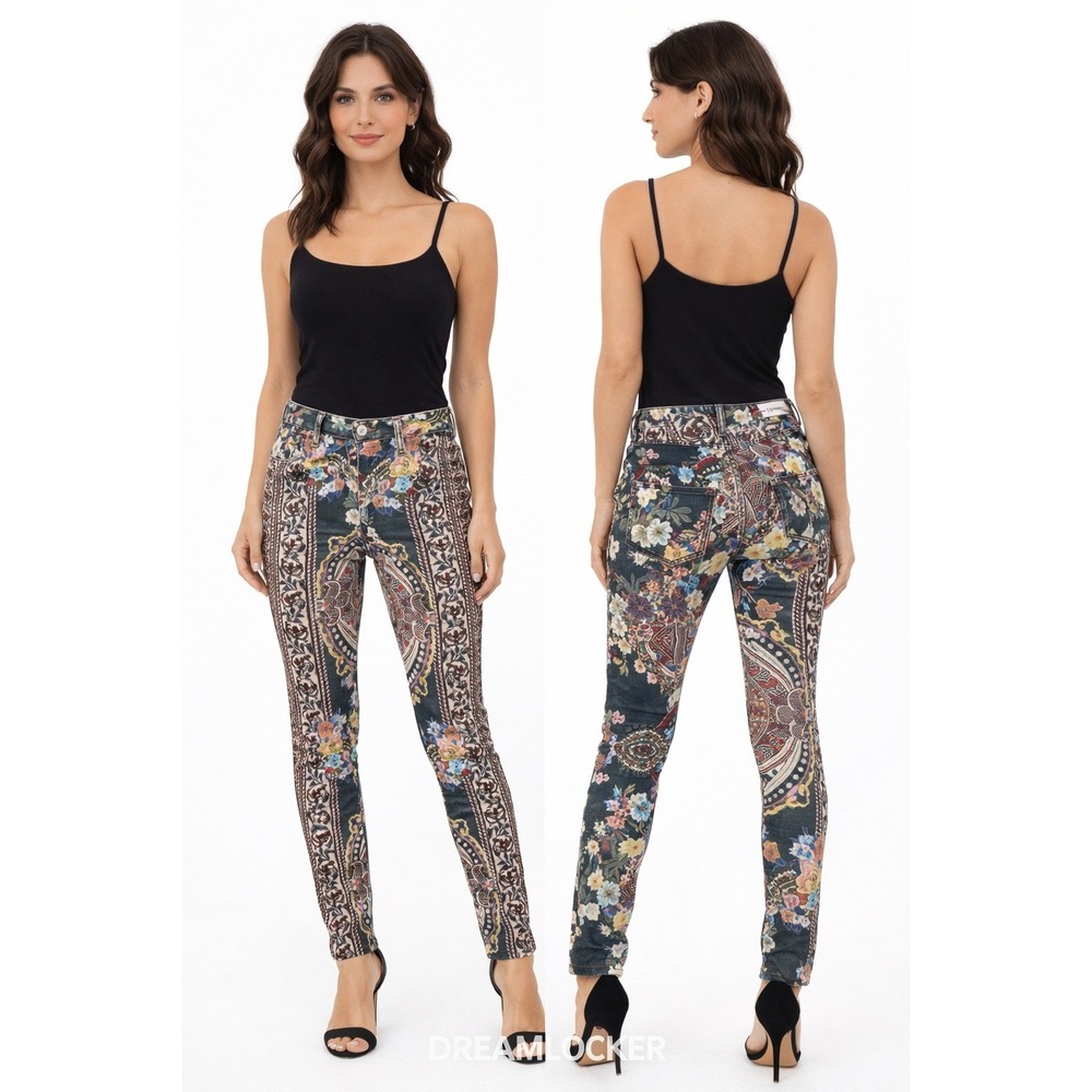 Etienne Marcel‎ Floral Paisley Mixed Print Skinny Jeans Lux Boho Multi-Color 24